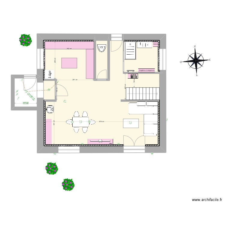 rez de chaussée V3 avec isolation et meubles ELECTRICITE. Plan de 3 pièces et 70 m2