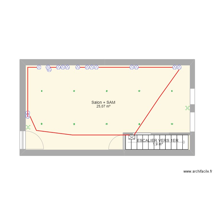 salon + sam. Plan de 2 pièces et 27 m2