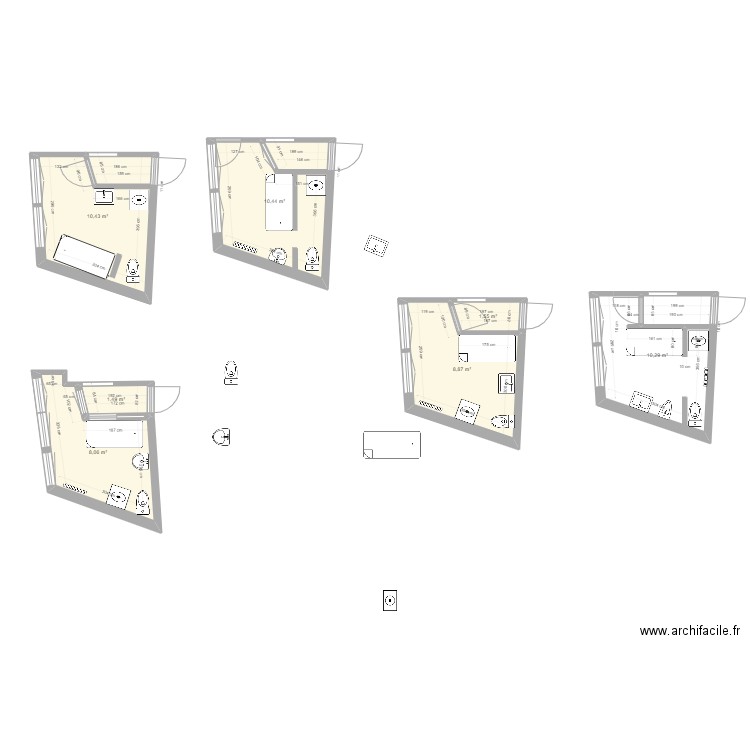 bureau en sdb wc. Plan de 7 pièces et 51 m2