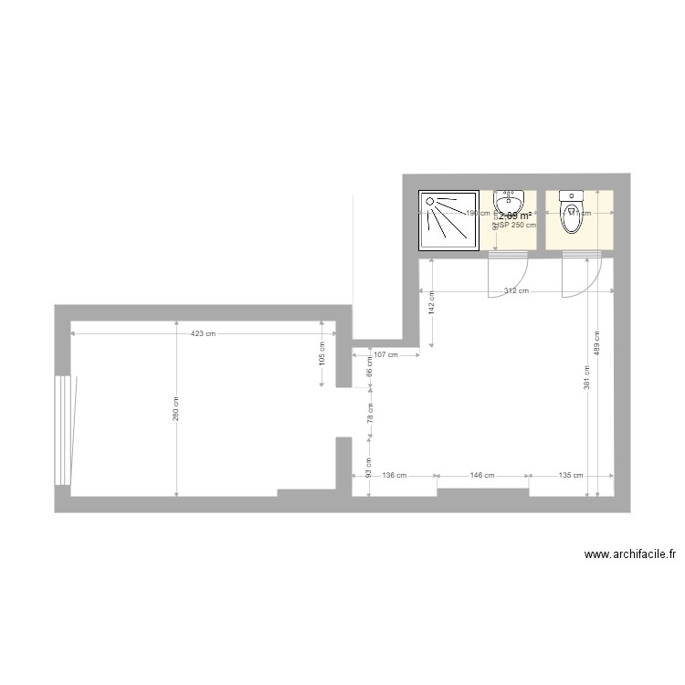 Deuxième droit. Plan de 1 pièce et 3 m2