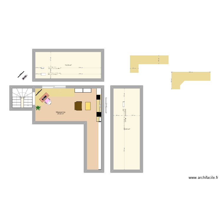 Mezzanine St Sul. Plan de 4 pièces et 63 m2