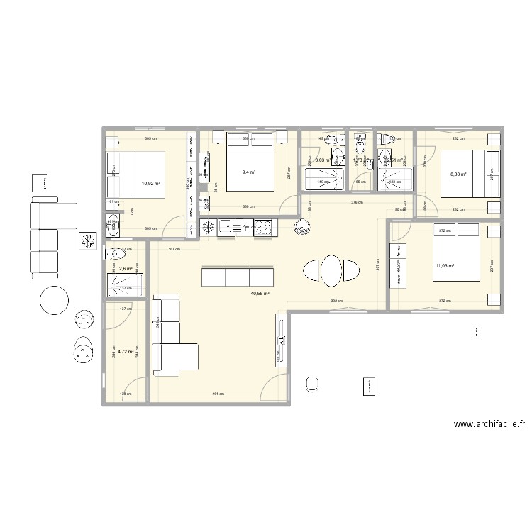 Biarritz version 2. Plan de 10 pièces et 95 m2