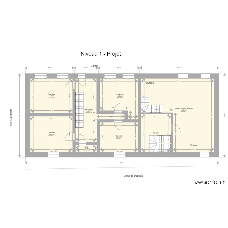 Tourinnes Niv 1 Projet. Plan de 8 pièces et 134 m2