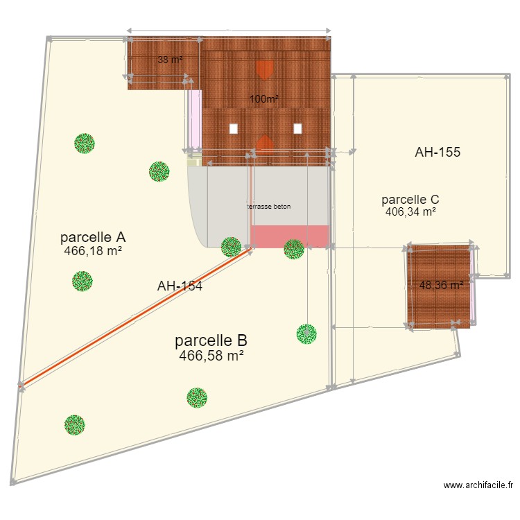 Jardin. Plan de 5 pièces et 1425 m2