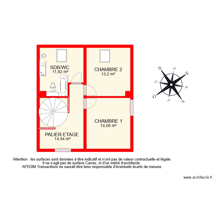 BI 9482 ETAGE . Plan de 6 pièces et 54 m2