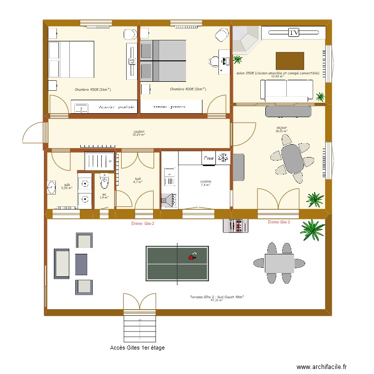 gite 2. Plan de 10 pièces et 138 m2