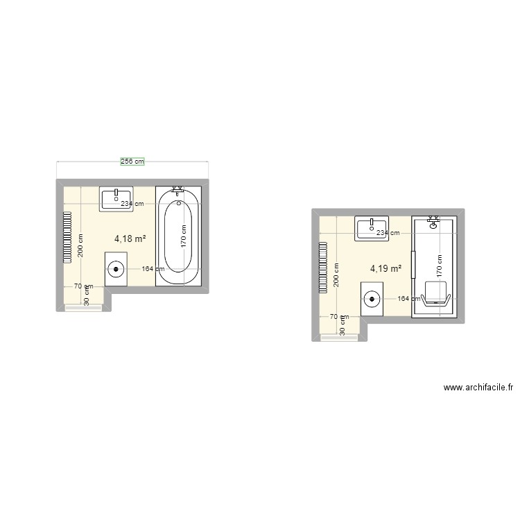 salle de bain . Plan de 2 pièces et 8 m2