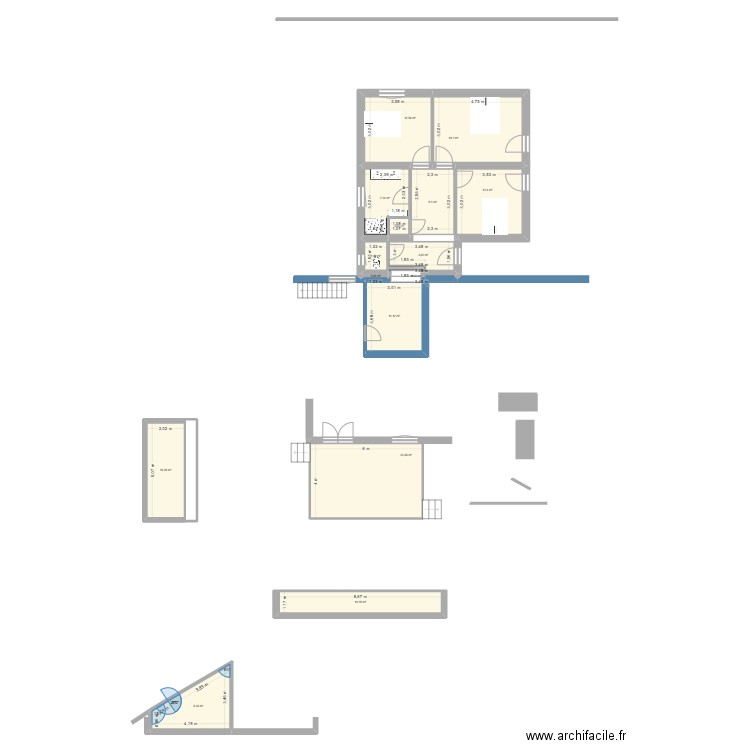 agrandissement. Plan de 15 pièces et 130 m2