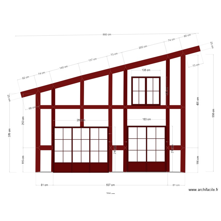 PLAN EXTENSION FACADE AVEC COTES 4 JUILLET. Plan de 20 pièces et 25 m2