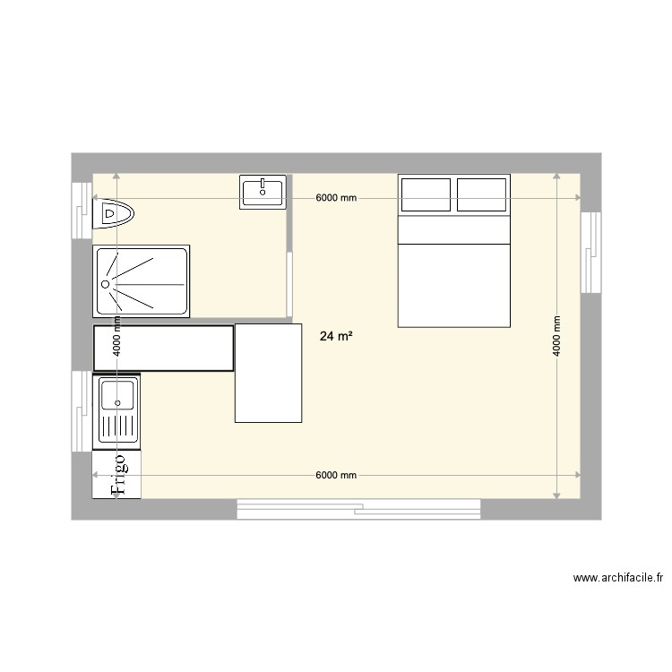 tiny. Plan de 1 pièce et 24 m2