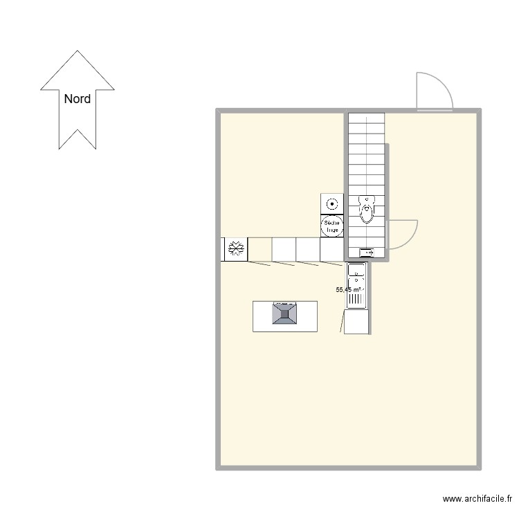 Test maison 130m2 Escalier droit. Plan de 1 pièce et 55 m2
