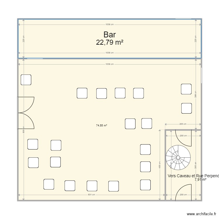 Sa Salle. Plan de 3 pièces et 105 m2