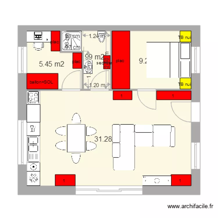 1chambre 1bureau 50m2. Plan de 1chambre 1bureau 50m2. Plan de