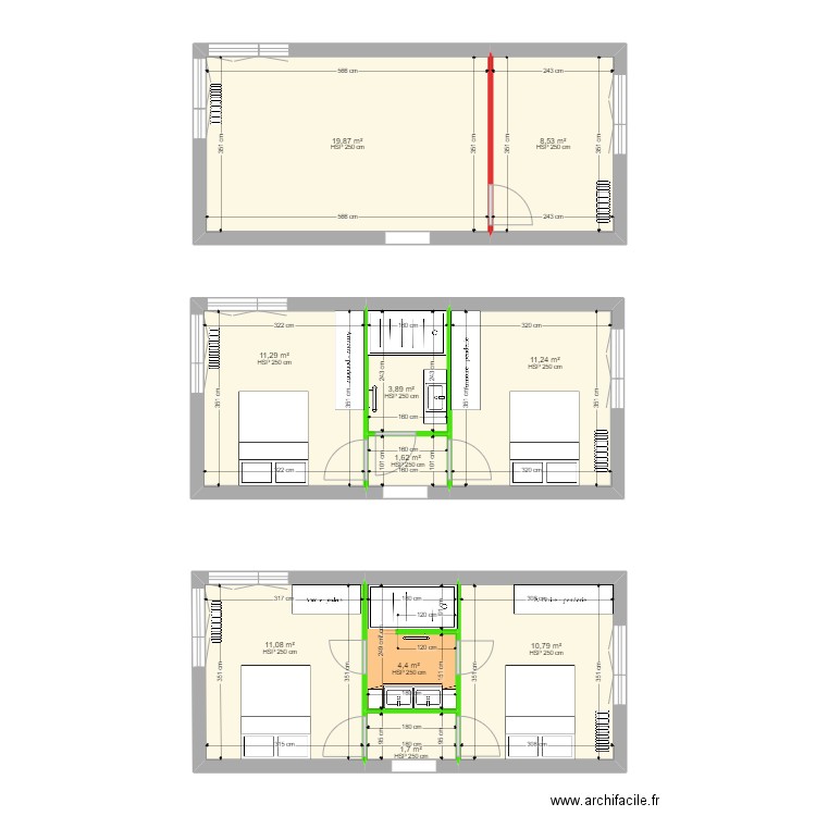 Les Linieres. Plan de 10 pièces et 84 m2