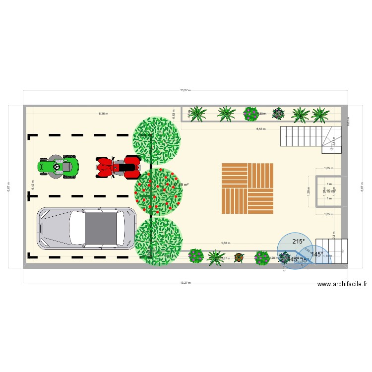 exterieur. Plan de 2 pièces et 82 m2