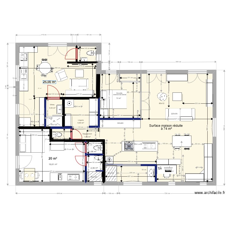                    Yvrac RDC PROJET3 logements rdc meuble OK. Plan de 5 pièces et 121 m2