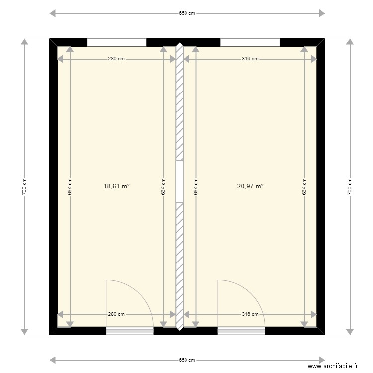 Local Technique 3. Plan de 2 pièces et 40 m2