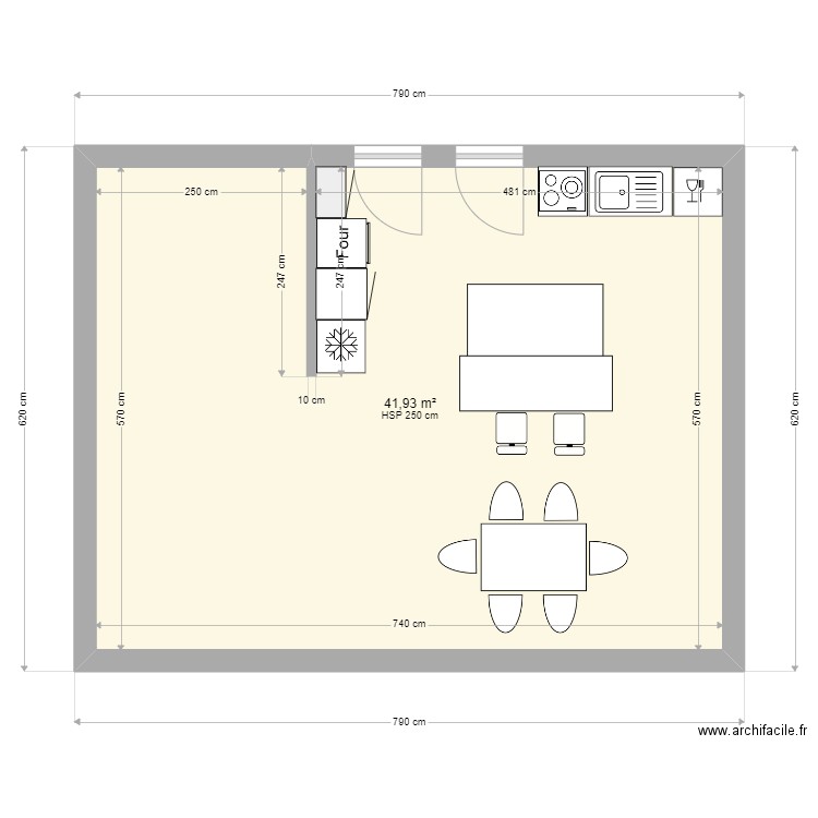 frebour. Plan de 1 pièce et 42 m2