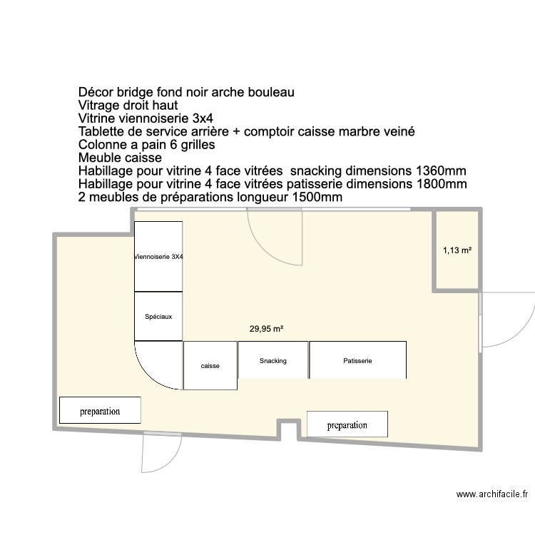 Letourneau. Plan de 2 pièces et 31 m2