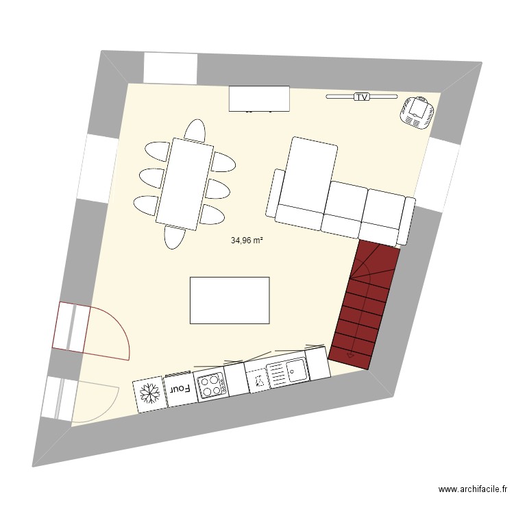 Maison Niafles. Plan de 1 pièce et 35 m2