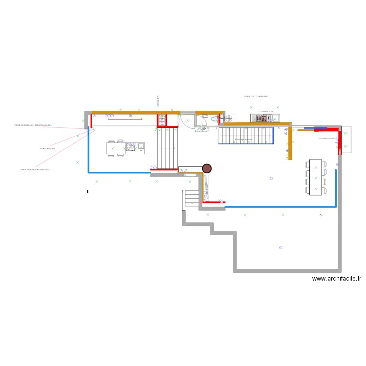 Roc Mer  Etage - Cloisons Doublages. Plan de 3 pièces et 2 m2
