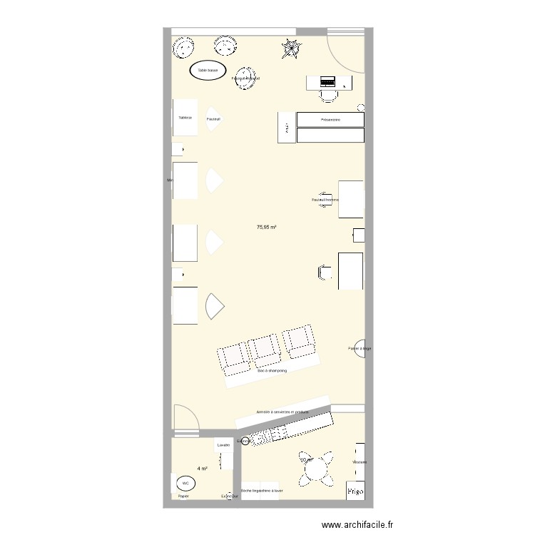 Salon coiffure. Plan de 0 pièce et 0 m2