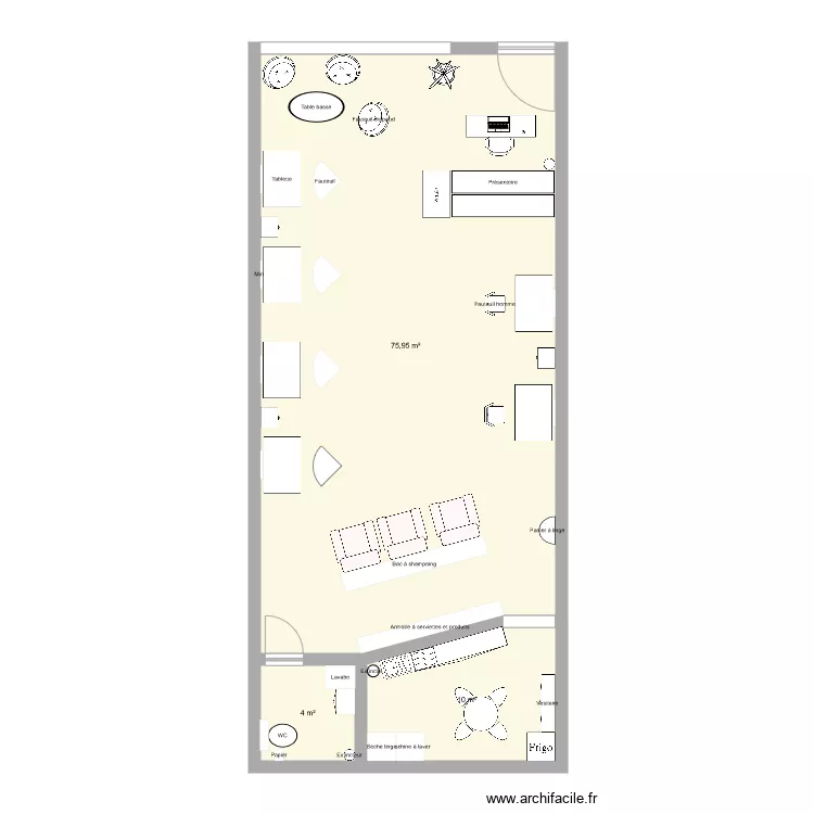Salon coiffure. Plan de 
