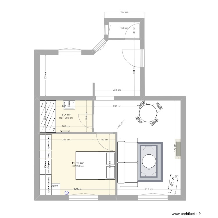 SCI MAM ELECTRICITE. Plan de 2 pièces et 16 m2