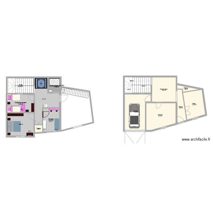 maison actuellee. Plan de 16 pièces et 136 m2