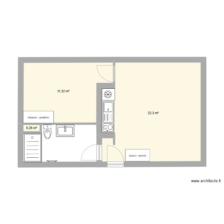 appartement agen. Plan de 3 pièces et 34 m2