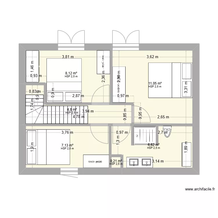 chalet V1. Plan de 6  et 38 m²