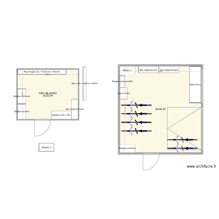 Abri_Jardin. Plan de 2 pièces et 35 m2