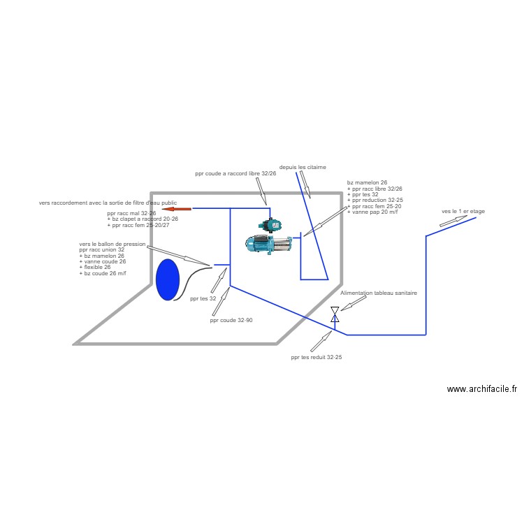 surpressur. Plan de 1 pièce et 19 m2