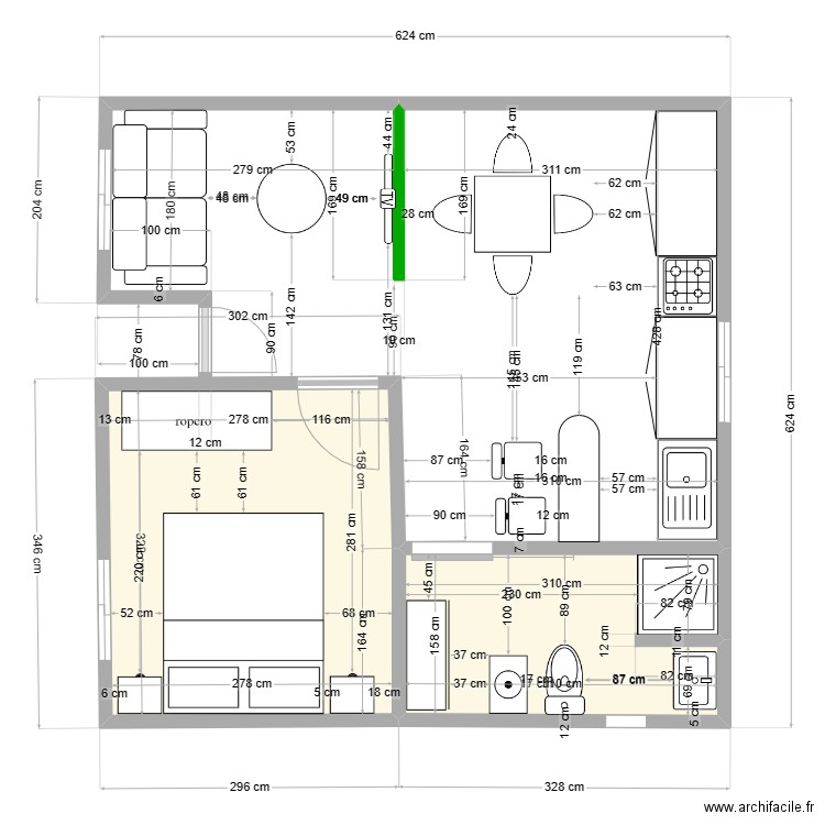 damian 2. Plan de 2 pièces et 14 m2