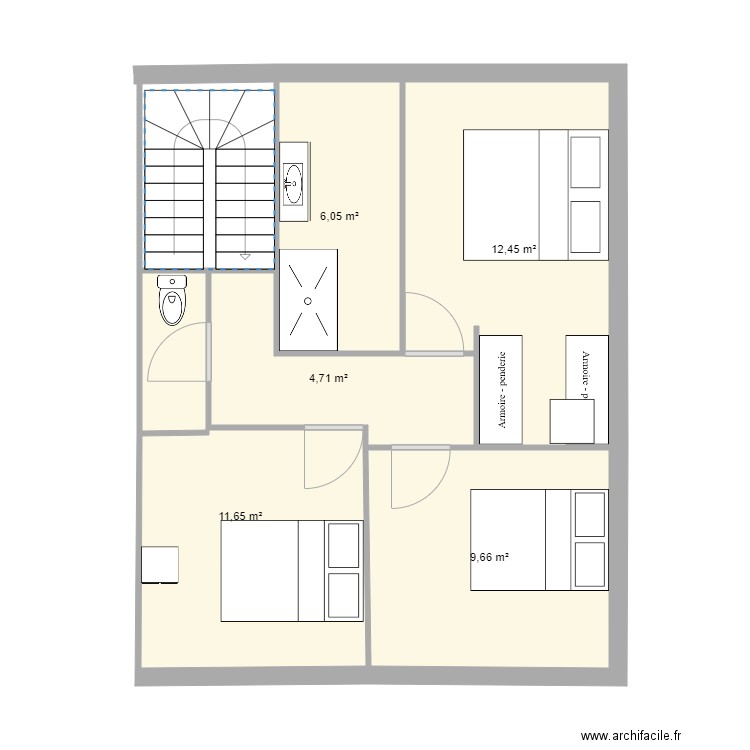 ETAGE3. Plan de 5 pièces et 45 m2