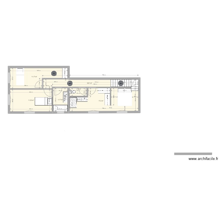 Plan 1er Etage CORNU V2 AVEC EXT°. Plan de 6 pièces et 55 m2