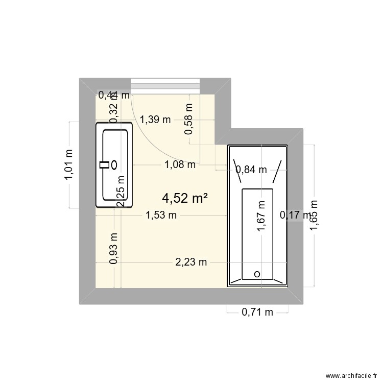 salle de bain. Plan de 1 pièce et 5 m2