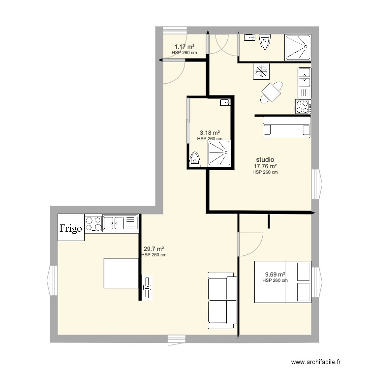 Deux logement dans un appartement . Plan de 0 pièce et 0 m2