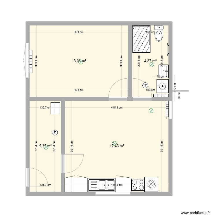 Plan PM 2. Plan de 4 pièces et 41 m2