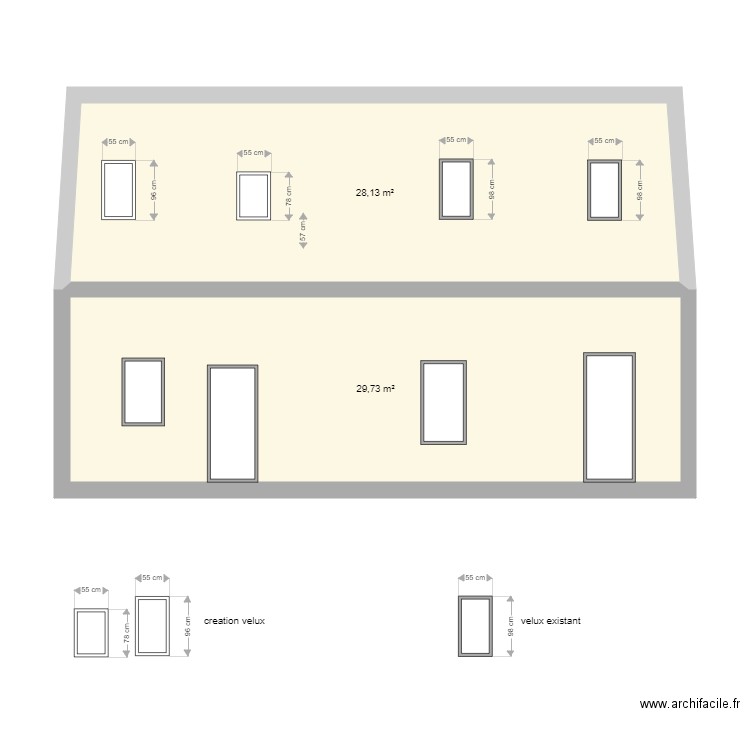 création de velux pour la facade sud . Plan de 0 pièce et 0 m2