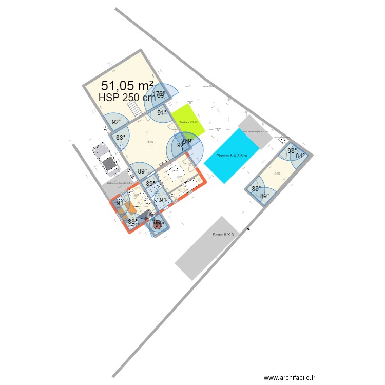 extension projet12 avec plan cadastre. Plan de 7 pièces et 163 m2