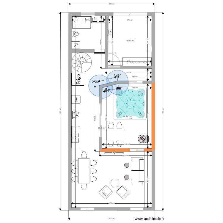 maison bois. Plan de 3 pièces et 74 m2