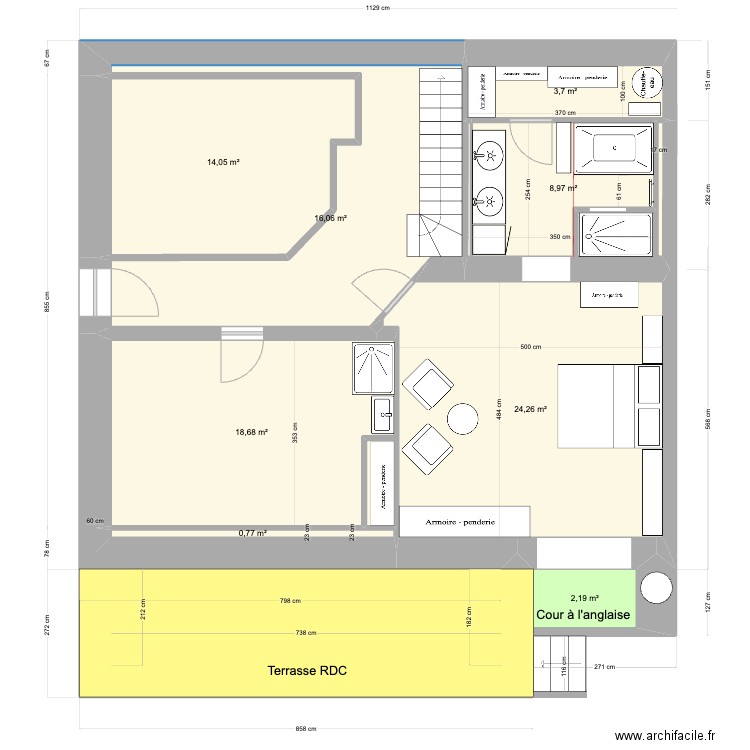 Appart Gavelière RDJ 20 mai. Plan de 12 pièces et 197 m2