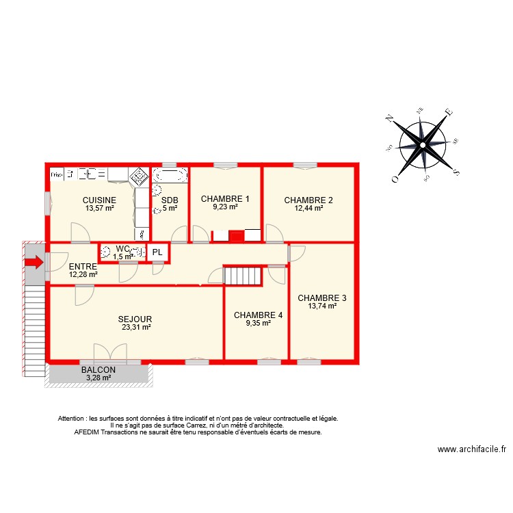 bi 7752 RDC. Plan de 14 pièces et 106 m2