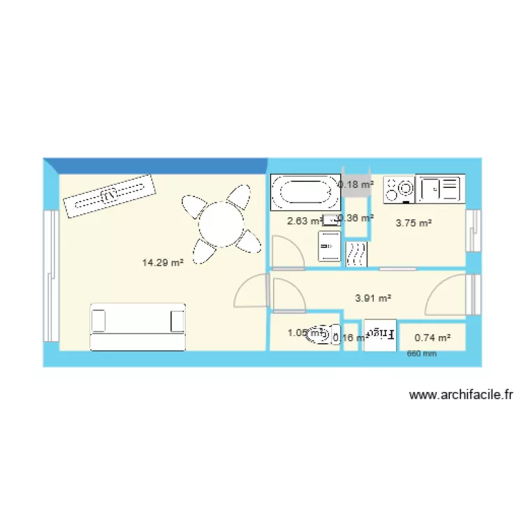 asile1 meubl&eacute;. Plan de 