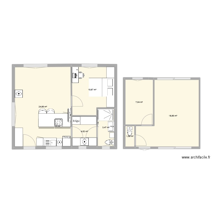 rdc chambre. Plan de 7 pièces et 70 m2