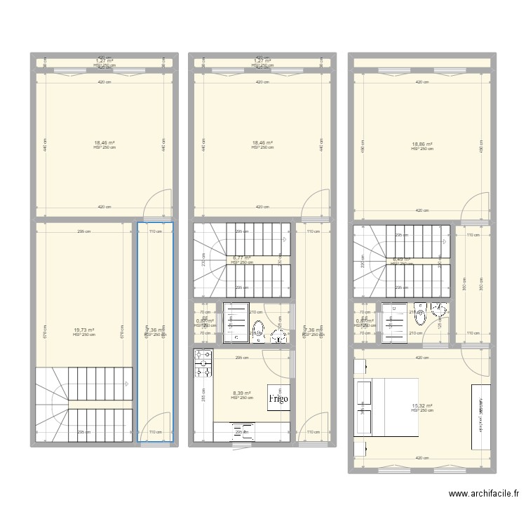 plan 1. Plan de 58 pièces et 221 m2