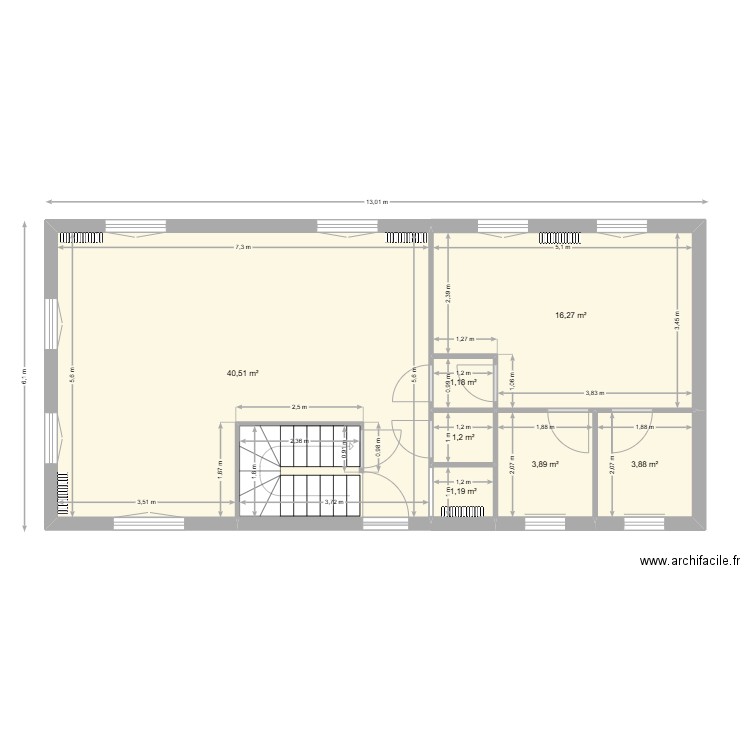 DP CAREB RDC. Plan de 7 pièces et 68 m2