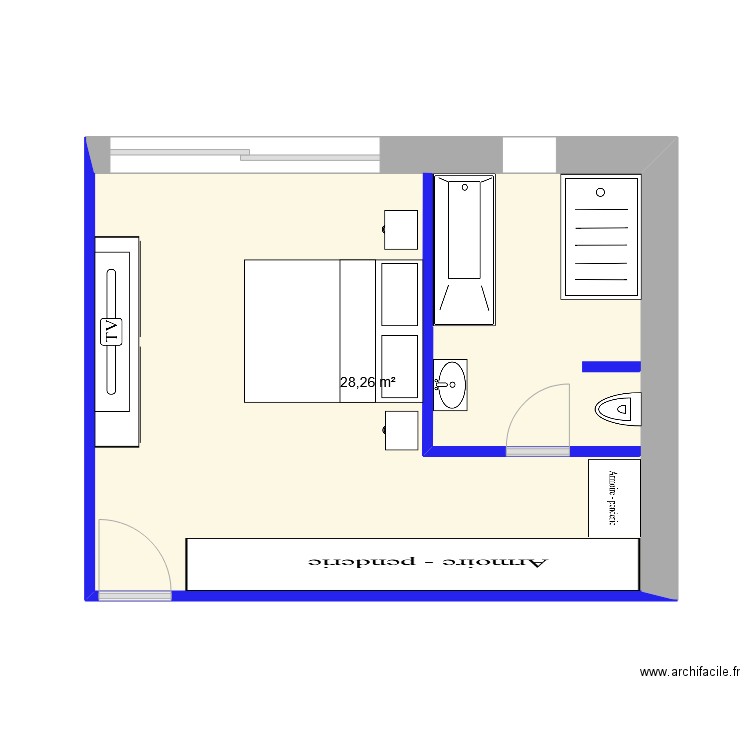 chambre parentale 2. Plan de 1 pièce et 28 m2
