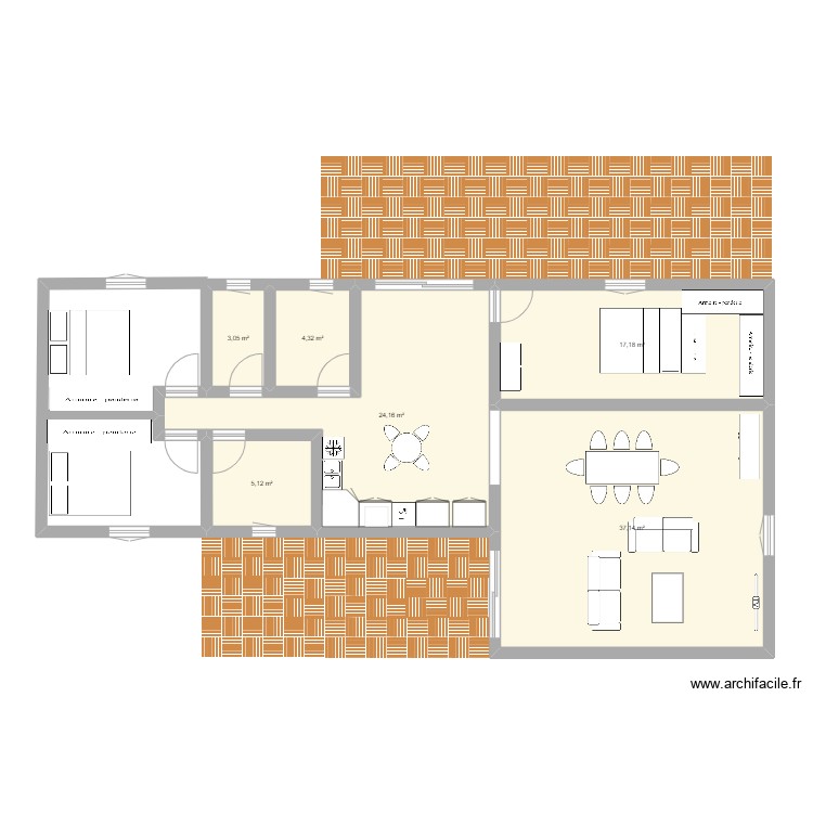 maison en L - Plan 6 pièces 91 m2 dessiné par Pascal Pierre